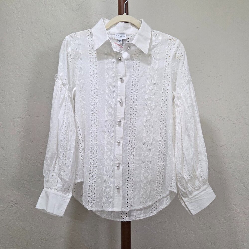 Aiyana Collared Long Sleeve‎ Button Down Eyelet Shirt